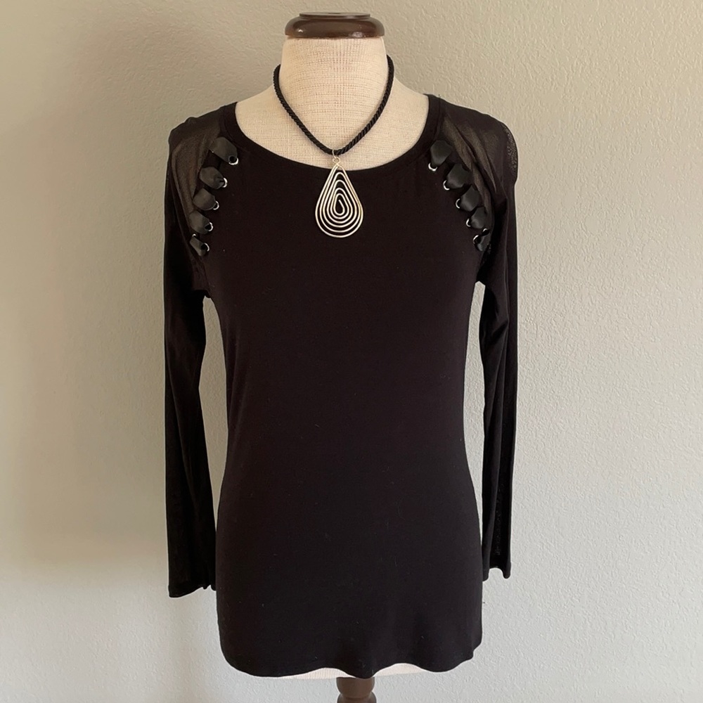 INC Black Top w/Sheer Sleeves